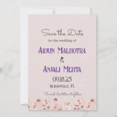 Lilac Delight Indian Couple Illustration Save The Date (Rückseite)