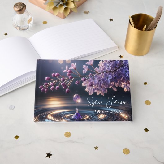 Lilac Dewdrop For Memorial Service Gästebuch (Vorderseite Offen)