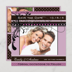 Lilac Dots and Wirbel Wedding Foto Save the Date Einladung