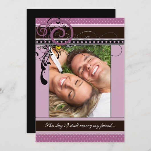 Lilac Dots & Wirbel Wedding Foto Einladung (Vorne/Hinten)