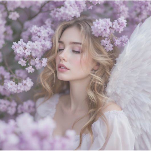 Lilac Dreams - Serene Spring Angel Aufkleber (Vorderseite)