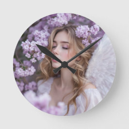 Lilac Dreams - Serene Spring Angel Runde Wanduhr
