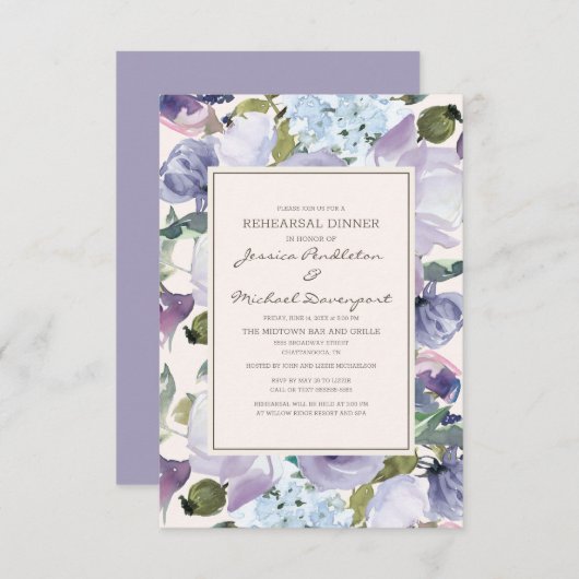 Lilac Dusty Blue Creme Probe Abendessen Einladung (Vorne/Hinten)