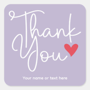 Lilac Elegant Vielen Dank mit Herzsticker Quadratischer Aufkleber