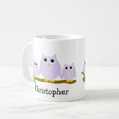 Lilac Eulen Design personalisiert Kaffeetasse (Vorderseite Links)