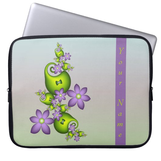Lilac Fantasy Blume Grüne Formen Fraktal Name Laptopschutzhülle (Vorderseite)