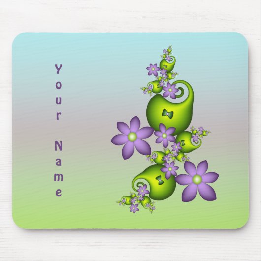 Lilac Fantasy Blume Grüne Formen Fraktal Name Mousepad (Vorne)