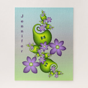 Lilac Fantasy Blume Grüne Formen Fraktal Name Puzzle