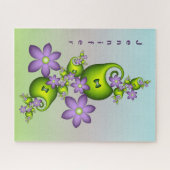 Lilac Fantasy Blume Grüne Formen Fraktal Name Puzzle (Horizontal)