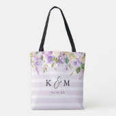 Lilac Floral and Stripes Bridesmaid Monogramm Tasche (Rückseite)
