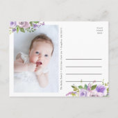 Lilac Floral Baby Girl Taufe Einladung Postkarte (Rückseite)
