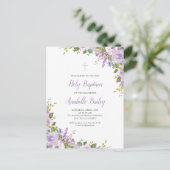 Lilac Floral Baby Girl Taufe Einladung Postkarte (Stehend Vorderseite)