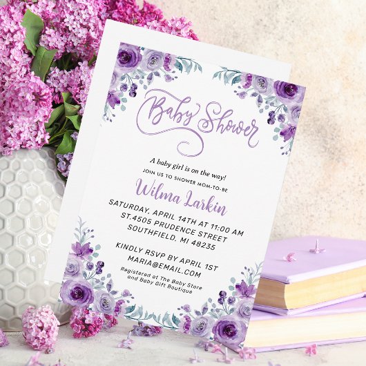 Lilac Floral Baby Shower Einladung