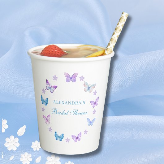 Lilac Floral Blue Lila Butterfly Brautparty Pappbecher