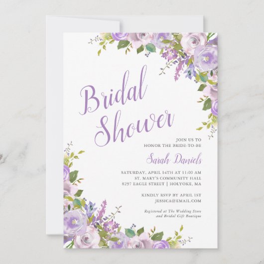 Lilac Floral Bridal Dusche Einladung (Vorderseite)