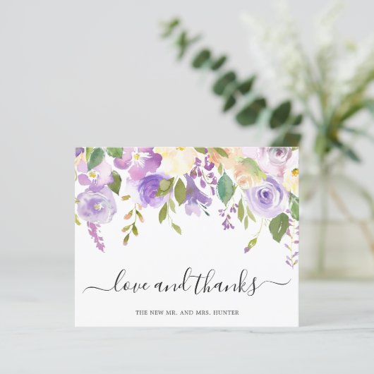 Lilac Floral Budget Wedding Dankeschön Card (Stehend Vorderseite)