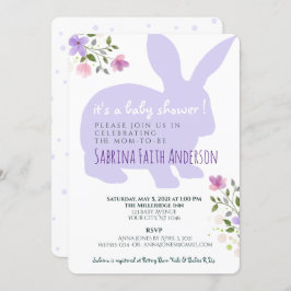Lilac Floral Bunny Baby Dusche Einladung