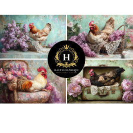 Lilac Floral Chicken Collage Decoupage Seidenpapier