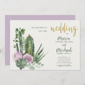LILAC FLORAL DESERT CACTI FAUNA WATERCOLOR WEDD EINLADUNG (Vorne/Hinten)