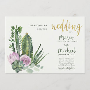 LILAC FLORAL DESERT CACTI FAUNA WATERCOLOR WEDD EINLADUNG