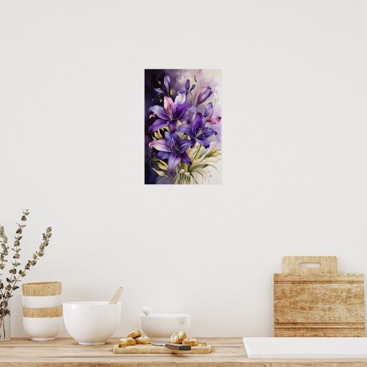 Lilac Floral Dreams - Wasserfarbene Blume Kunst, D Poster (Küche)