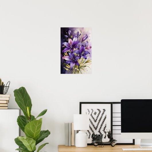 Lilac Floral Dreams - Wasserfarbene Blume Kunst, D Poster (Heimbüro)