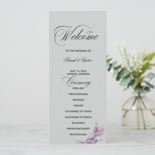 Lilac floral Elegant double side program card  Programm (Stehend Vorderseite)