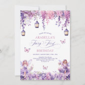 Lilac Floral Fairy Erster Geburtstag Party Einladung (Vorderseite)