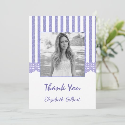 Lilac Floral Foto Abschluss Danke Karte (Stehend Vorderseite)