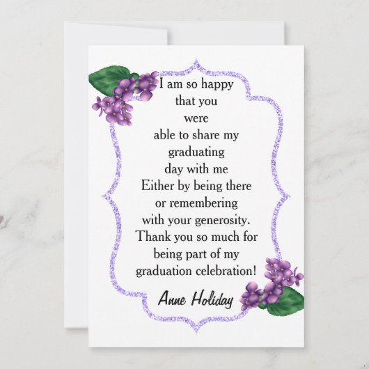 Lilac Floral Foto Abschluss Danke Karte (Rückseite)