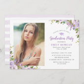 Lilac Floral Foto Graduation Party Einladung (Vorne/Hinten)