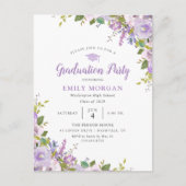 Lilac Floral Graduation Party Einladung Postkarte (Vorderseite)