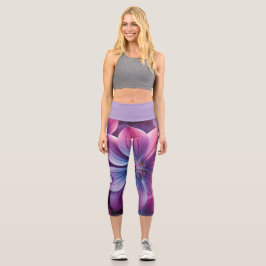 Lilac Floral Lila und rosa Capri Leggings