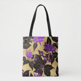 Lilac Floral mit schwarzen Blätter Tasche
