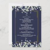 Lilac Floral Navy Blau alles in einer Hochzeit Det Einladung (Rückseite)