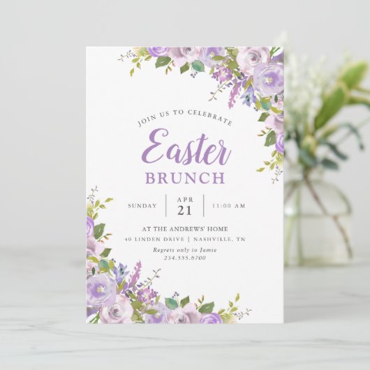 Lilac Floral Oaster Brunch Party Einladung (Stehend Vorderseite)