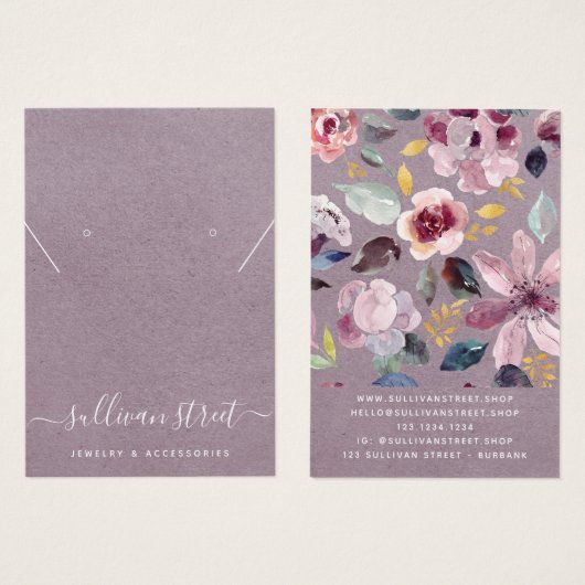 Lilac Floral Orings Necklace Display Card (Vorne & Hinten)