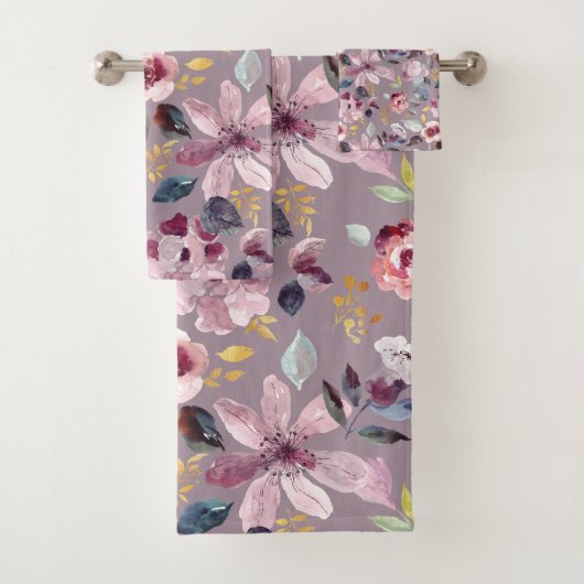 Lilac Floral Pattern Badhandtuch Set (Insitu)