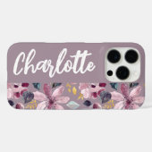 Lilac Floral Pattern Monogram Case-Mate iPhone Hülle (Rückseite (Horizontal))