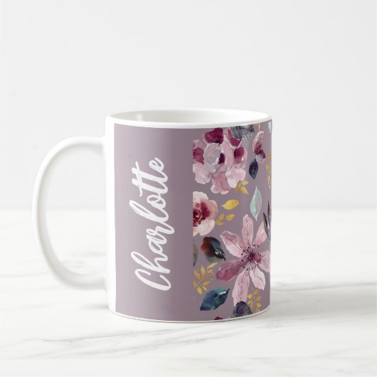 Lilac Floral Pattern Monogram Kaffeetasse (Links)