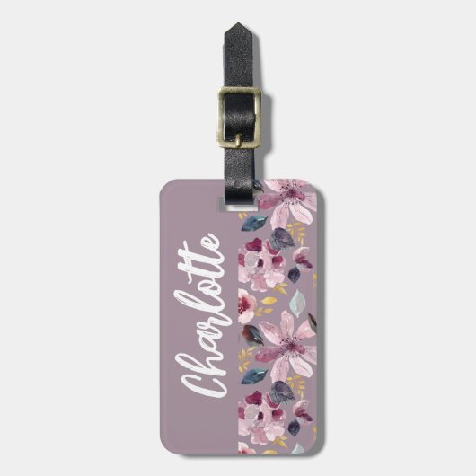 Lilac Floral Pattern Monogramm Gepäckanhänger (Vorderseite vertikal)