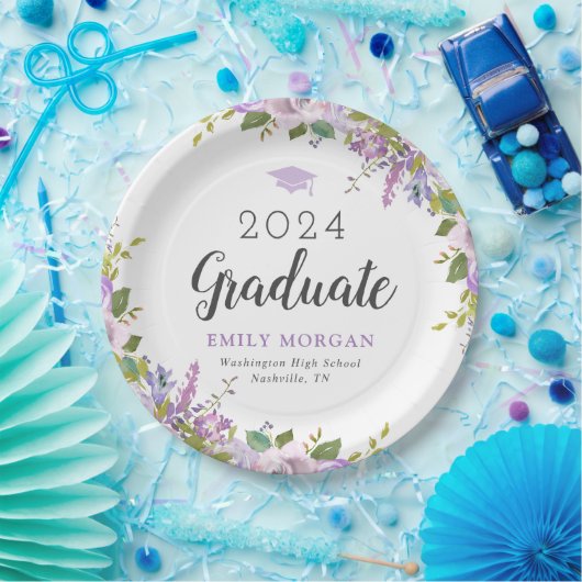 Lilac Floral Personalisiert Graduation Party Pappteller