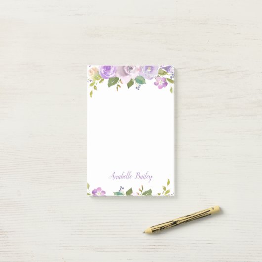 Lilac Floral Personalisiert Monogramm Post-it Klebezettel (Auf Schreibtisch)