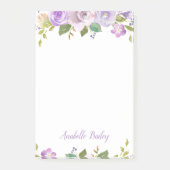 Lilac Floral Personalisiert Monogramm Post-it Klebezettel (Vorderseite)