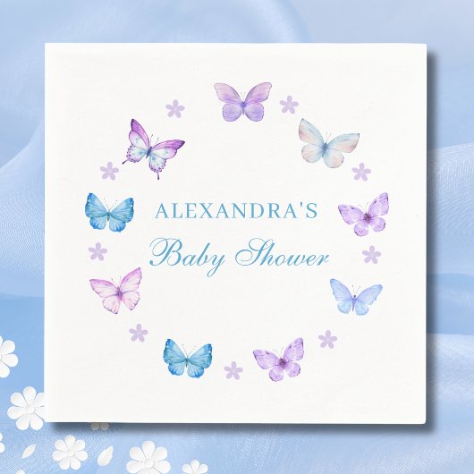 Lilac Floral Pink Blue Butterfly Baby Dusche Serviette
