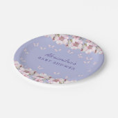 Lilac Floral Pink Butterfly Babydusche Pappteller (Schrägansicht)