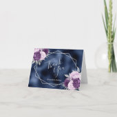 Lilac Floral Silver Navy Blue Foil Wedding Dankeskarte (Vorderseite)