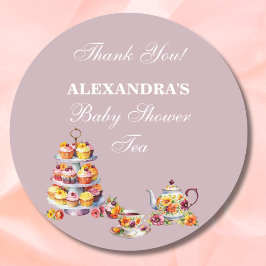 Lilac Floral Tea Party Baby Shower Favor Runder Aufkleber