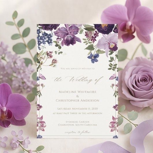 Lilac Floral Vintage Wedding Einladung