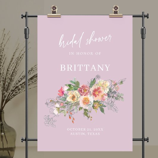 Lilac Floral Watercolor Brautparty Willkommen Poster